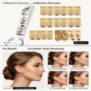 Home crystal dangle and thick gold hoop earing